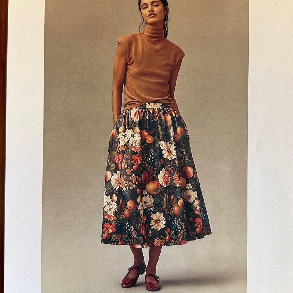 Jacie Faux leather Midi Floral A-Line Skirt by Maeve